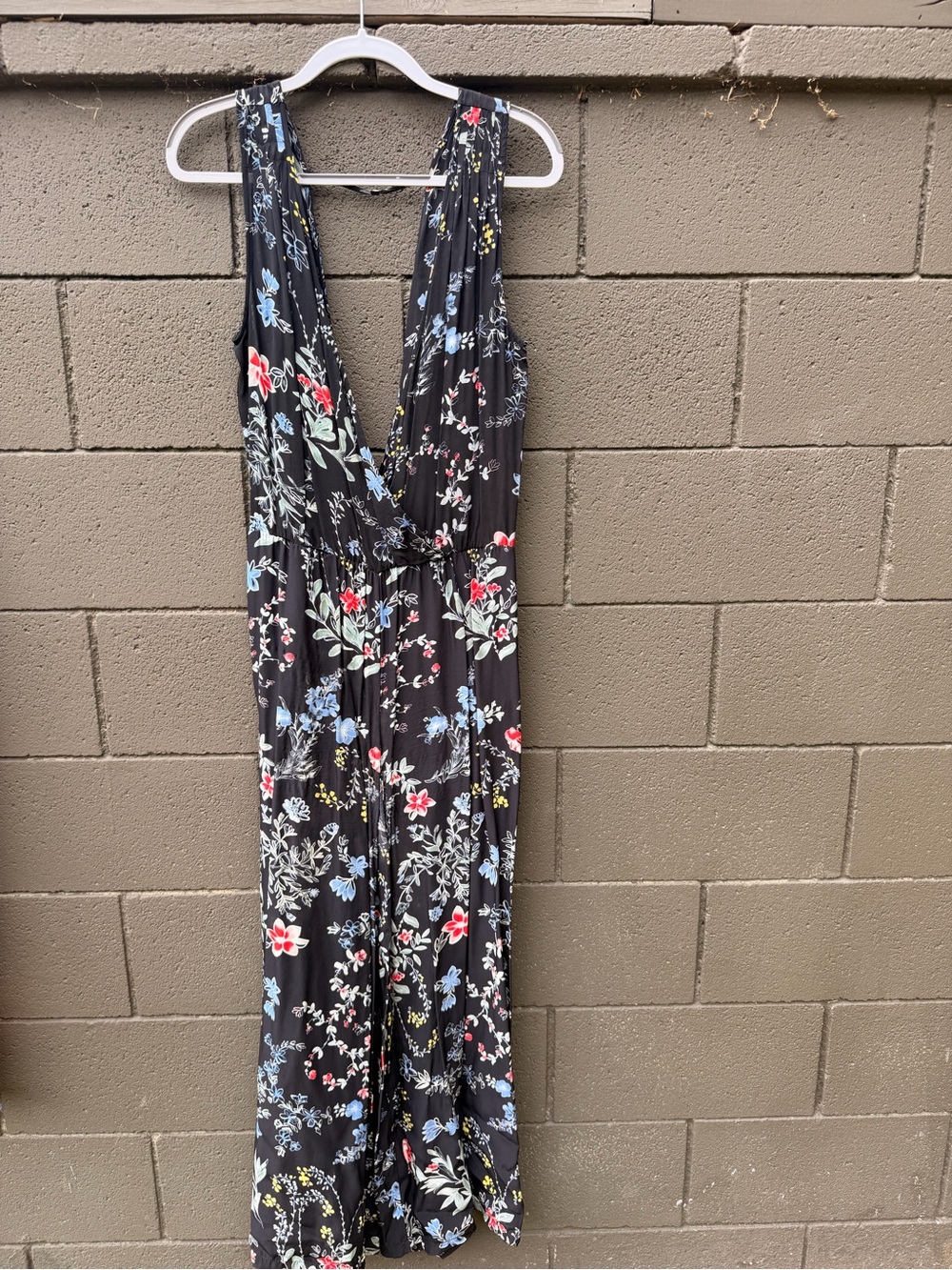 Parker Black Floral Wrap Jumpsuit with Red, Blue & Yellow Blooms